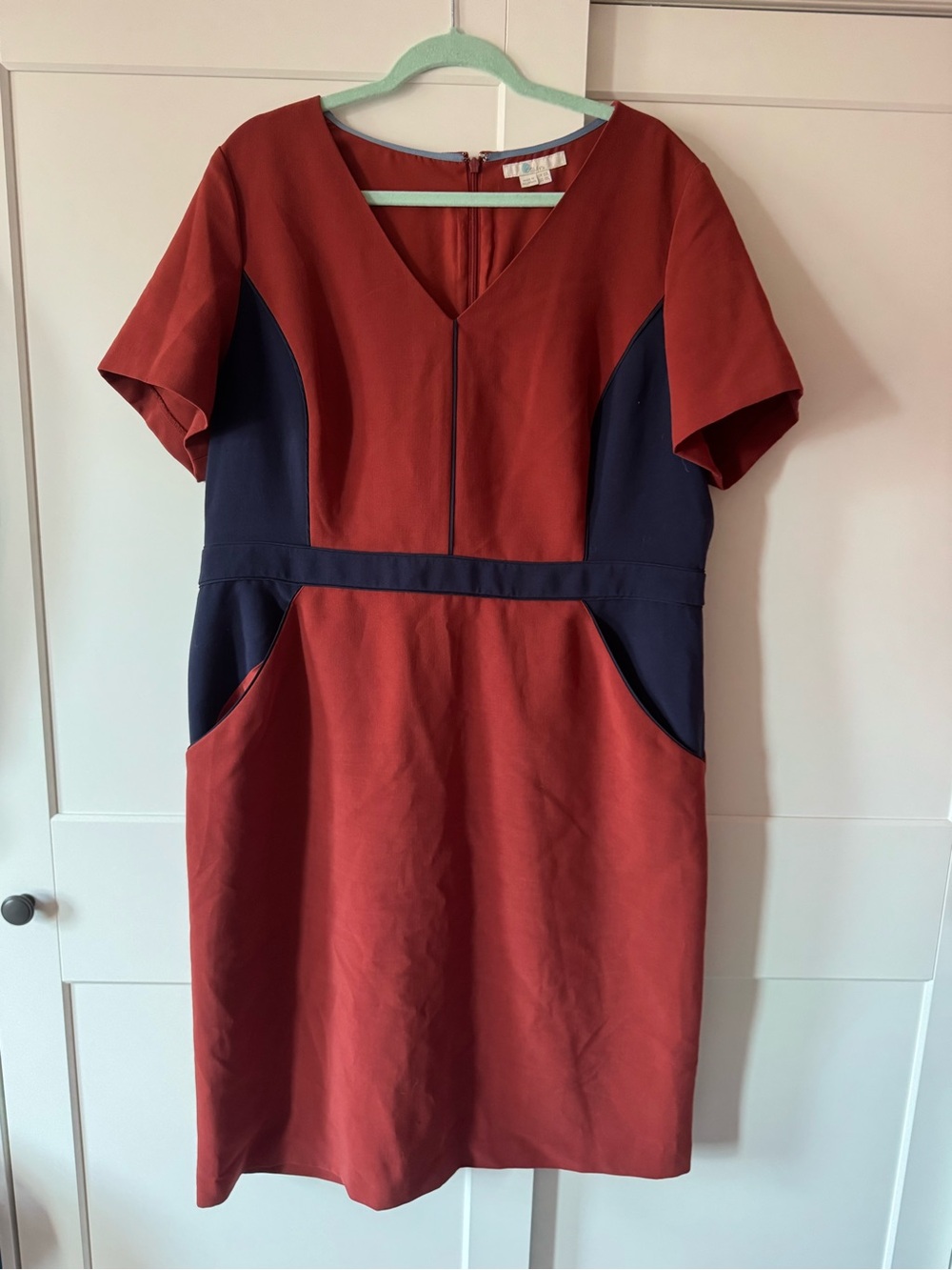 Boden Rust and Navy Colorblock Midi Dress